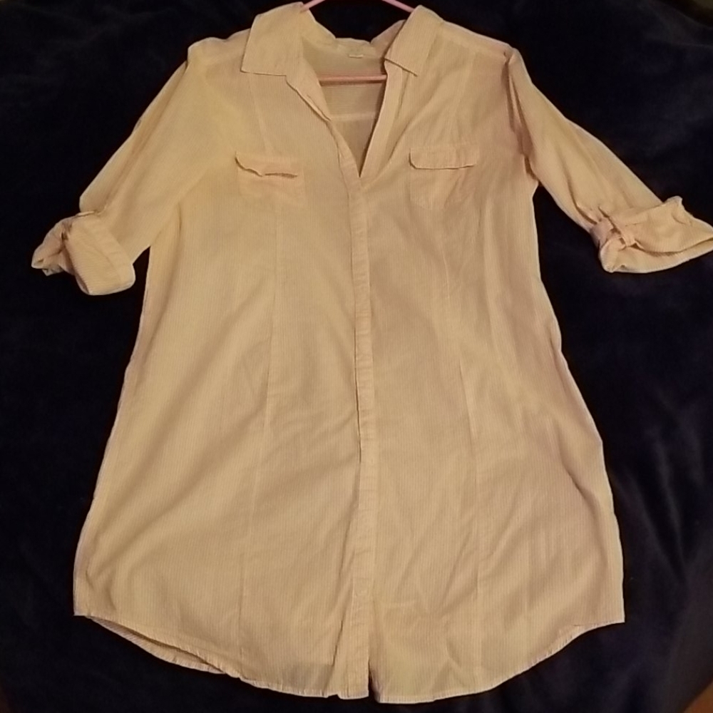 XXI Pink and White Striped Button-down Dress